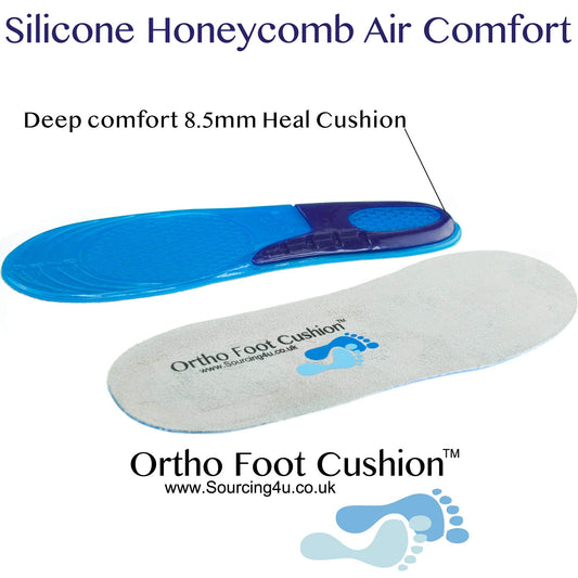 Ortho Foot Cushion Insoles for Men & Women, Replacement Inserts for Shoes, Trainers, Work Boots, Comfort Shock Absorption