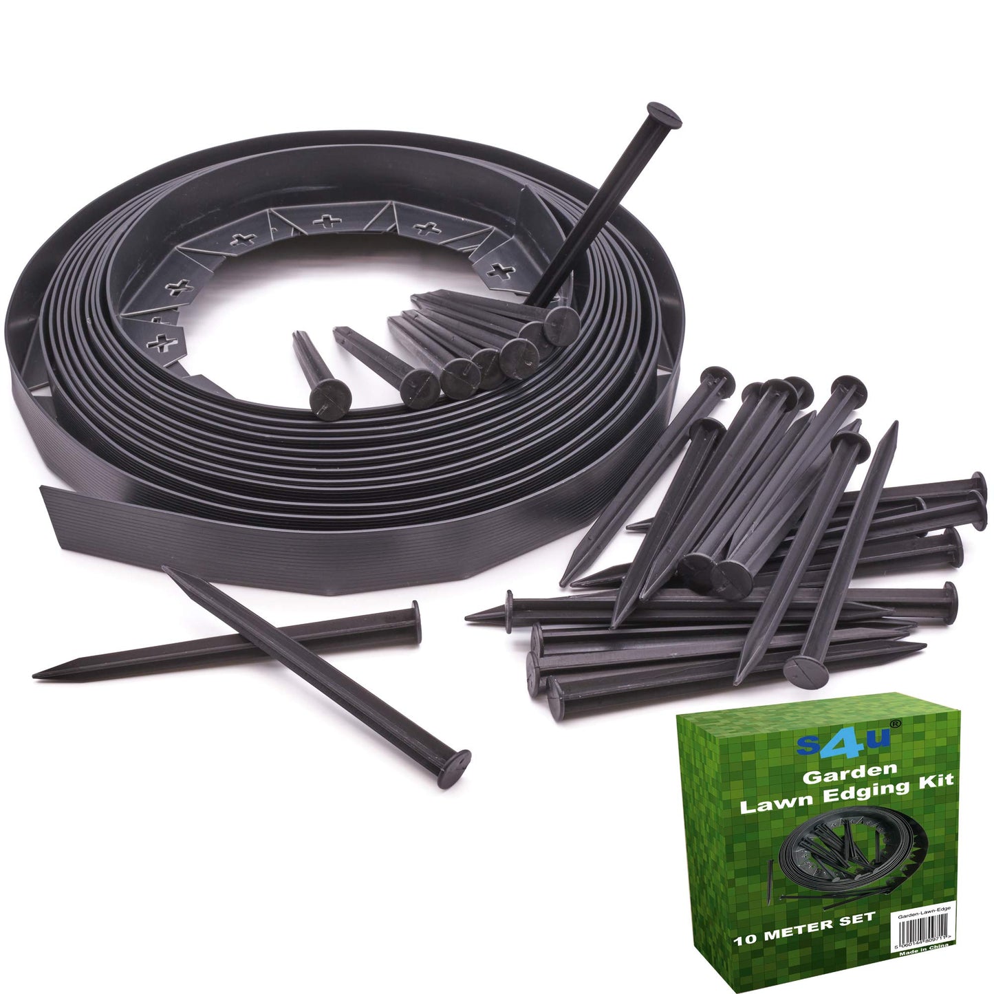 Flexible Garden Edging Border with Heavy-Duty Ground Stakes 32ft | 10M Black 4CM High Flexible Flower Bed Edge and Plastic Pegs, Professional Landscape Divider Weather Resistant