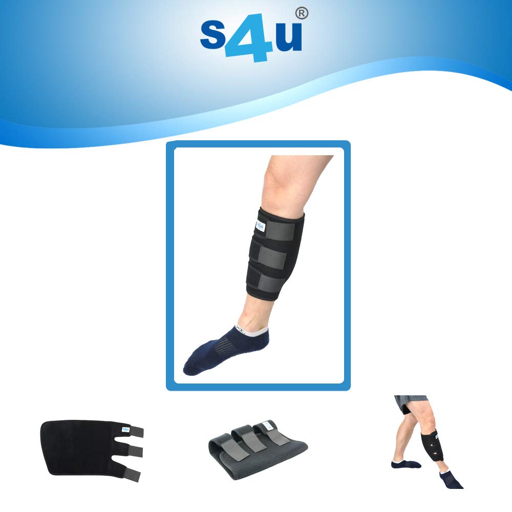 S4U Calf Compression Brace Calf Support for Men and Women for Muscle, Strain and Sprain Relief for Sports Deluxe Extra Comfort Breathable One Size Black