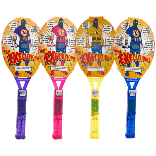 The Executioner Coloured Mosquito, Fly, Wasp, Bug, Insect Swatter/Killer and Bug Zapper Racket Single Layer for Most Efficient Zapping Indoor Outdoor Long Handle (4 Pack)