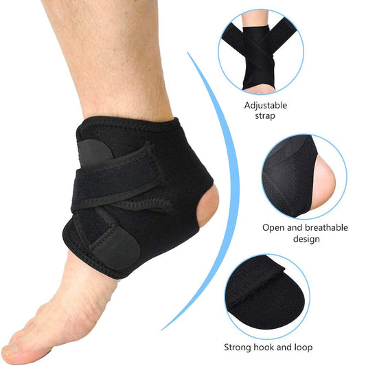 S4U Ankle Support Open-Heel Ankle Brace with Adjustable Straps, for Achilles Tendonitis, Weak Ankles, Ligament Damage, Sprains and Sports Injuries Breathable Neoprene Sleeve, One Size Black