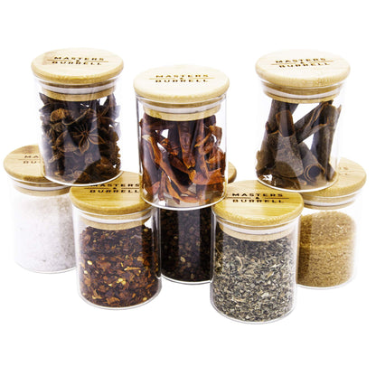 150ml Glass Storage Jars with Bamboo Lids 12pcs Airtight Kitchen Containers for Storage Canister for Spices Clear Preserving Seal Containers Masters & Burrell