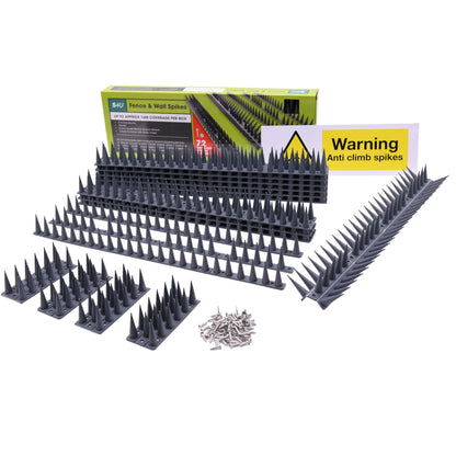 Fence Wall Spikes Garden Tall Bird Spikes Cat Pigeon Deterrent Coverage of Approx.16M Per Box Anti Climb 44 x 4.3 x 3.8cm Warning Sign Included & Screws