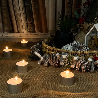 Glo-Wax Tea Lights Candles 8 Hour Burn White Unscented T Lights Quality Long Lasting for Home Décor 3.7 x 2.4cm