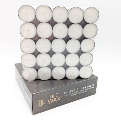 Glo-Wax Tea Lights Candles 8 Hour Burn White Unscented T Lights Quality Long Lasting for Home Décor 3.7 x 2.4cm