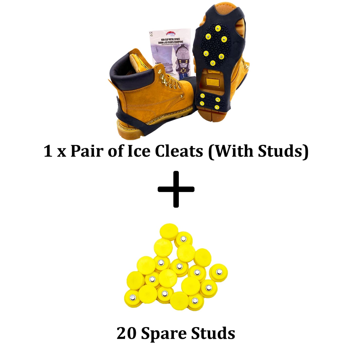 Winter Wise® 10-STUD Ice Snow Grips, Anti Slip Winter Ice Grippers Universal Slip-on Stretch fit Snow & Ice Spikes Traction Cleats Crampons with 20 Extra Studs