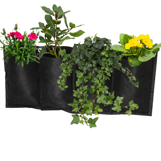 S4U 4 Pocket Hanging Horizontal Garden Wall Planter Planting Grow Bags For Outdoor Yard Garden Home Decoration, Flowers Planting Bags Storage Bags (Black)