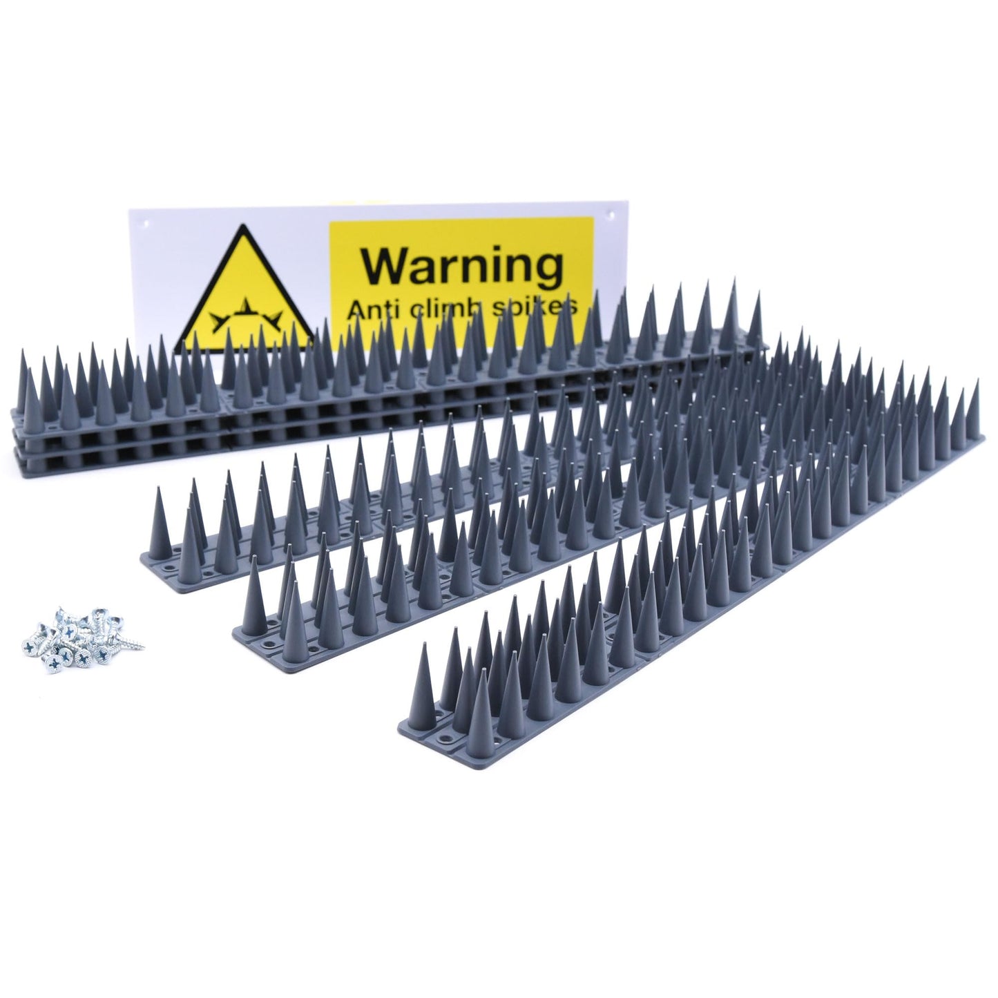 Fence Wall Spikes Garden Tall Bird Spikes Cat Pigeon Deterrent Coverage of Approx.16M Per Box Anti Climb 44 x 4.3 x 3.8cm Warning Sign Included & Screws