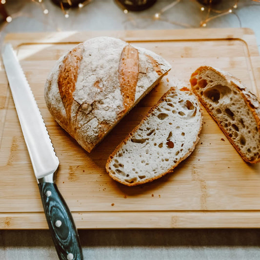 Masters & Burrell Premium Bamboo Cutting Board Large 43 x 32.5 x 2 cm Organic Wooden Chopping Board for Bread Fruits Vegetables Chopping Boards for Kitchens Built-in 3 Compartments Double Sided