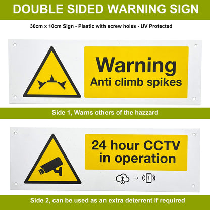 Fence Wall Spikes Garden Tall Bird Spikes Cat Pigeon Deterrent Coverage of Approx.16M Per Box Anti Climb 44 x 4.3 x 3.8cm Warning Sign Included & Screws