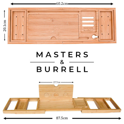 Luxury Bamboo Bath Tray for Bathtubs – Adjustable Wooden Bath Board with Book Holder, Wine Glass Slot, Phone & Tablet Stand – Expandable Spa Bath Tray Organizer for Bathroom Relaxation