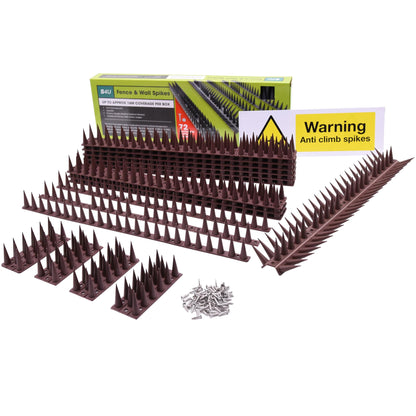 Fence Wall Spikes Garden Tall Bird Spikes Cat Pigeon Deterrent Coverage of Approx.16M Per Box Anti Climb 44 x 4.3 x 3.8cm Warning Sign Included & Screws