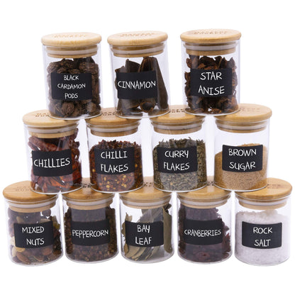 150ml Glass Storage Jars with Bamboo Lids 12pcs Airtight Kitchen Containers for Storage Canister for Spices Clear Preserving Seal Containers Masters & Burrell