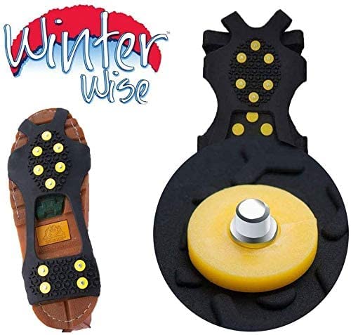 Winter Wise 10-STUD Ice Snow Grips, Anti Slip Winter Ice Cleats Universal Over-Shoe Spikes Stretch Fit Snow & Ice Crampons Traction Cleats Grips