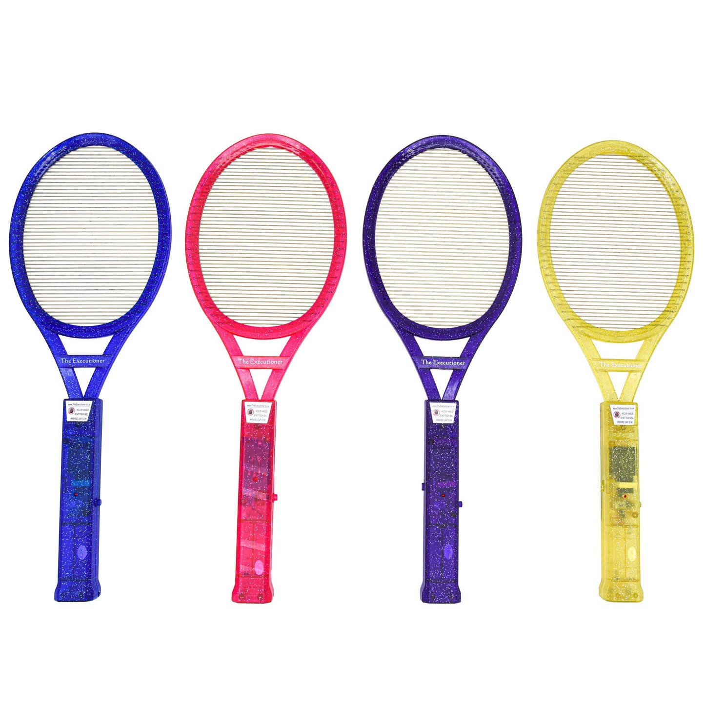 The Executioner Coloured Mosquito, Fly, Wasp, Bug, Insect Swatter/Killer and Bug Zapper Racket Single Layer for Most Efficient Zapping Indoor Outdoor Long Handle (4 Pack)