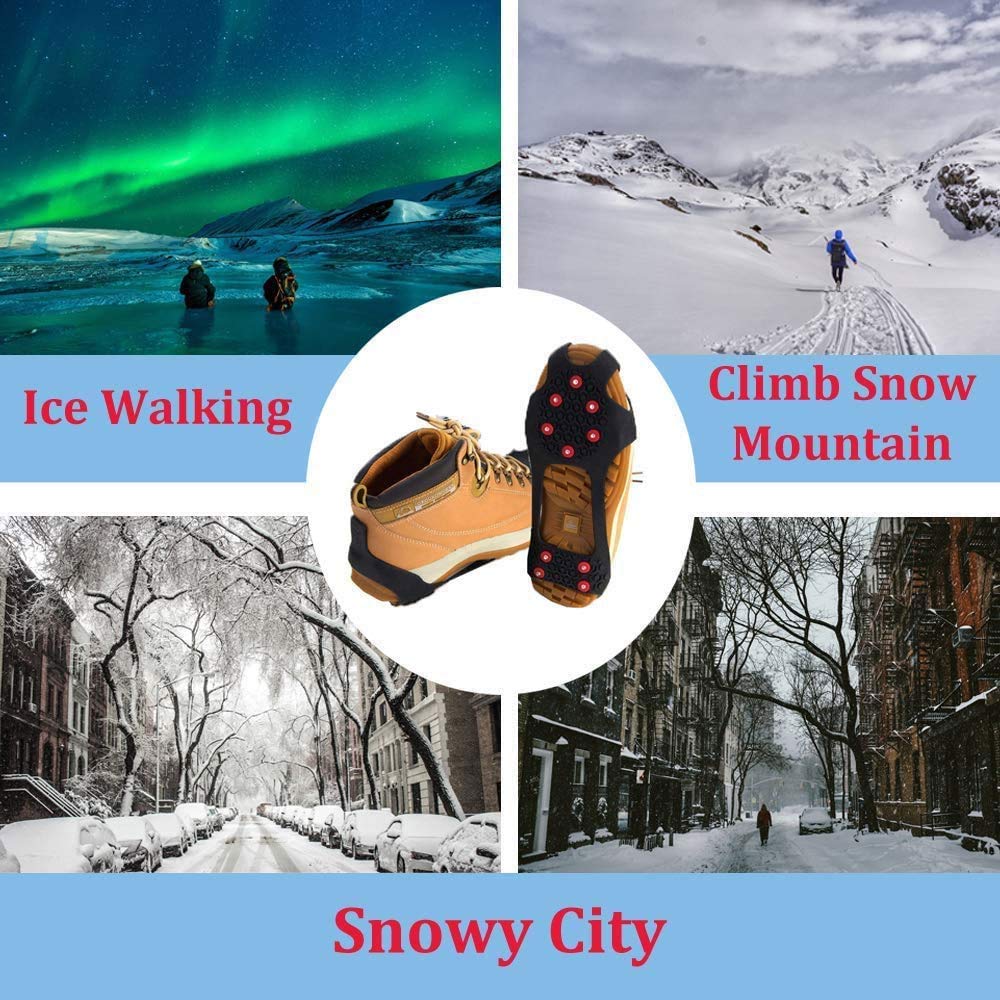 Winter Wise® 10-STUD Ice Snow Grips, Anti Slip Winter Ice Grippers Universal Slip-on Stretch fit Snow & Ice Spikes Traction Cleats Crampons with 20 Extra Studs