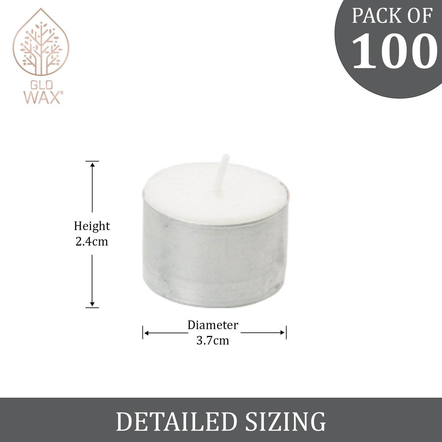 Glo-Wax Tea Lights Candles 8 Hour Burn White Unscented T Lights Quality Long Lasting for Home Décor 3.7 x 2.4cm