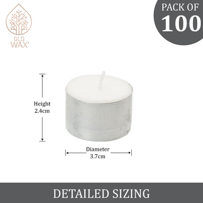 Glo-Wax Tea Lights Candles 8 Hour Burn White Unscented T Lights Quality Long Lasting for Home Décor 3.7 x 2.4cm