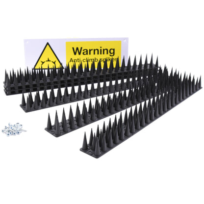Fence Wall Spikes Garden Tall Bird Spikes Cat Pigeon Deterrent Coverage of Approx.16M Per Box Anti Climb 44 x 4.3 x 3.8cm Warning Sign Included & Screws