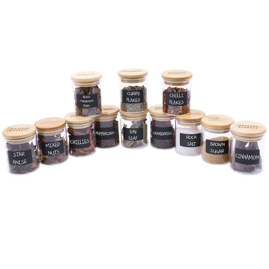 150ml Glass Storage Jars with Bamboo Lids 12pcs Airtight Kitchen Containers for Storage Canister for Spices Clear Preserving Seal Containers Masters & Burrell