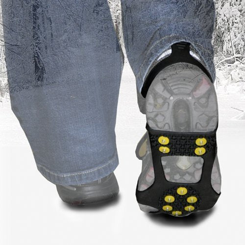 Winter Wise® 10-STUD Ice Snow Grips, Anti Slip Winter Ice Grippers Universal Slip-on Stretch fit Snow & Ice Spikes Traction Cleats Crampons with 20 Extra Studs
