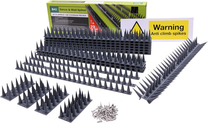 Fence Wall Spikes Garden Tall Bird Spikes Cat Pigeon Deterrent Coverage of Approx.16M Per Box Anti Climb 44 x 4.3 x 3.8cm Warning Sign Included & Screws