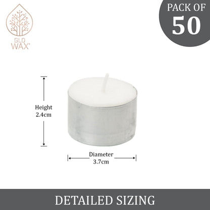 Glo-Wax Tea Lights Candles 8 Hour Burn White Unscented T Lights Quality Long Lasting for Home Décor 3.7 x 2.4cm