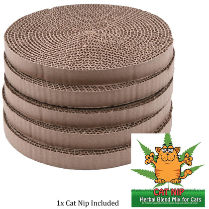 Cat Scratch Pads Round Cardboard Replacement Scratcher Insert Refill Scratching Pad 25.8cm Diameter Catnip Included Pack of 5