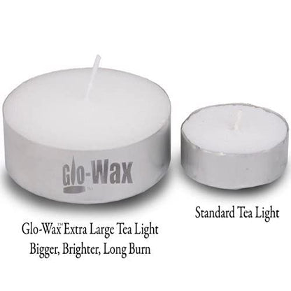 Glo-Wax Giant Tea Lights – Extra Large Unscented Long Burning Tea Lights Candles for Home & Outdoor Ambience, 10-Hour Maxi Candles – White Wax Set for Decor, Events & Relaxation