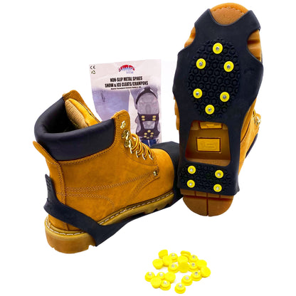 Winter Wise® 10-STUD Ice Snow Grips, Anti Slip Winter Ice Grippers Universal Slip-on Stretch fit Snow & Ice Spikes Traction Cleats Crampons with 20 Extra Studs