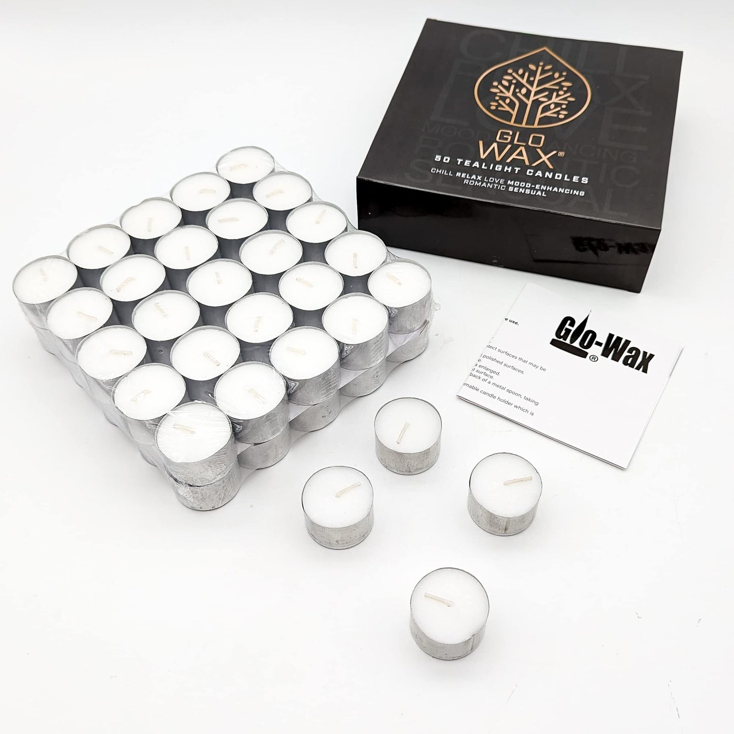 Glo-Wax Tea Lights Candles 8 Hour Burn White Unscented T Lights Quality Long Lasting for Home Décor 3.7 x 2.4cm