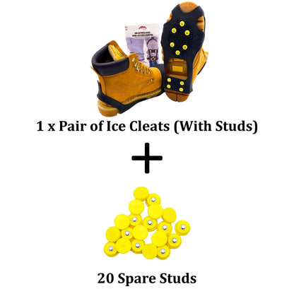 Winter Wise® 10-STUD Ice Snow Grips, Anti Slip Winter Ice Grippers Universal Slip-on Stretch fit Snow & Ice Spikes Traction Cleats Crampons with 20 Extra Studs
