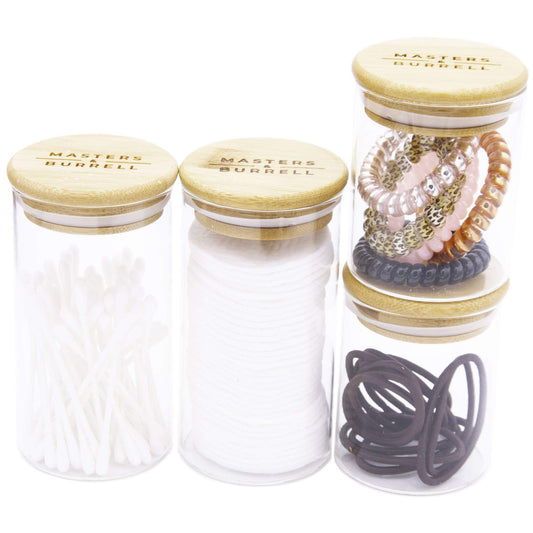 Masters & Burrell Glass Storage Jars with Bamboo Lids Airtight Kitchen Food Storage Canister Cylinder Clear Preserving Seal Containers High Borosilicate Glass Includes Sticker and Chalk M&B